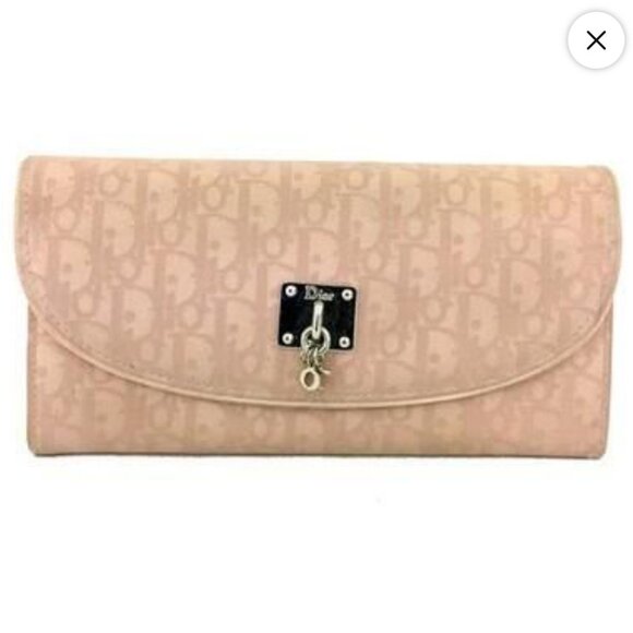 Christian Dior Logo Charm Oblique Trotter Canvas Long Bifold Wallet Pink - Picture 1 of 6